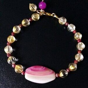 Joyful, Feminine & Unique Bracelet for Larger Wrists! Agate Crystal +Glass Beads